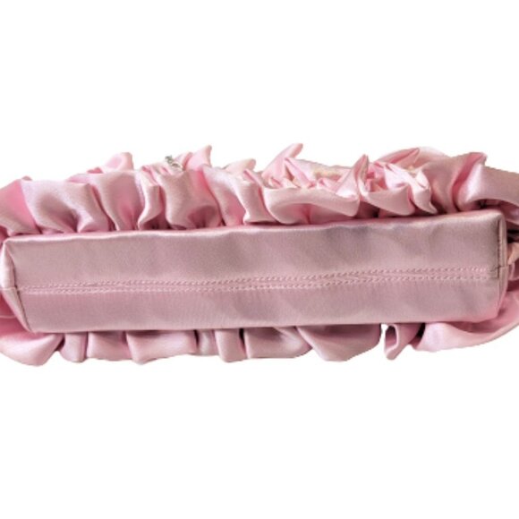 Pink Satin Ruffle Evening Clutch Purse - Picture 9 of 11